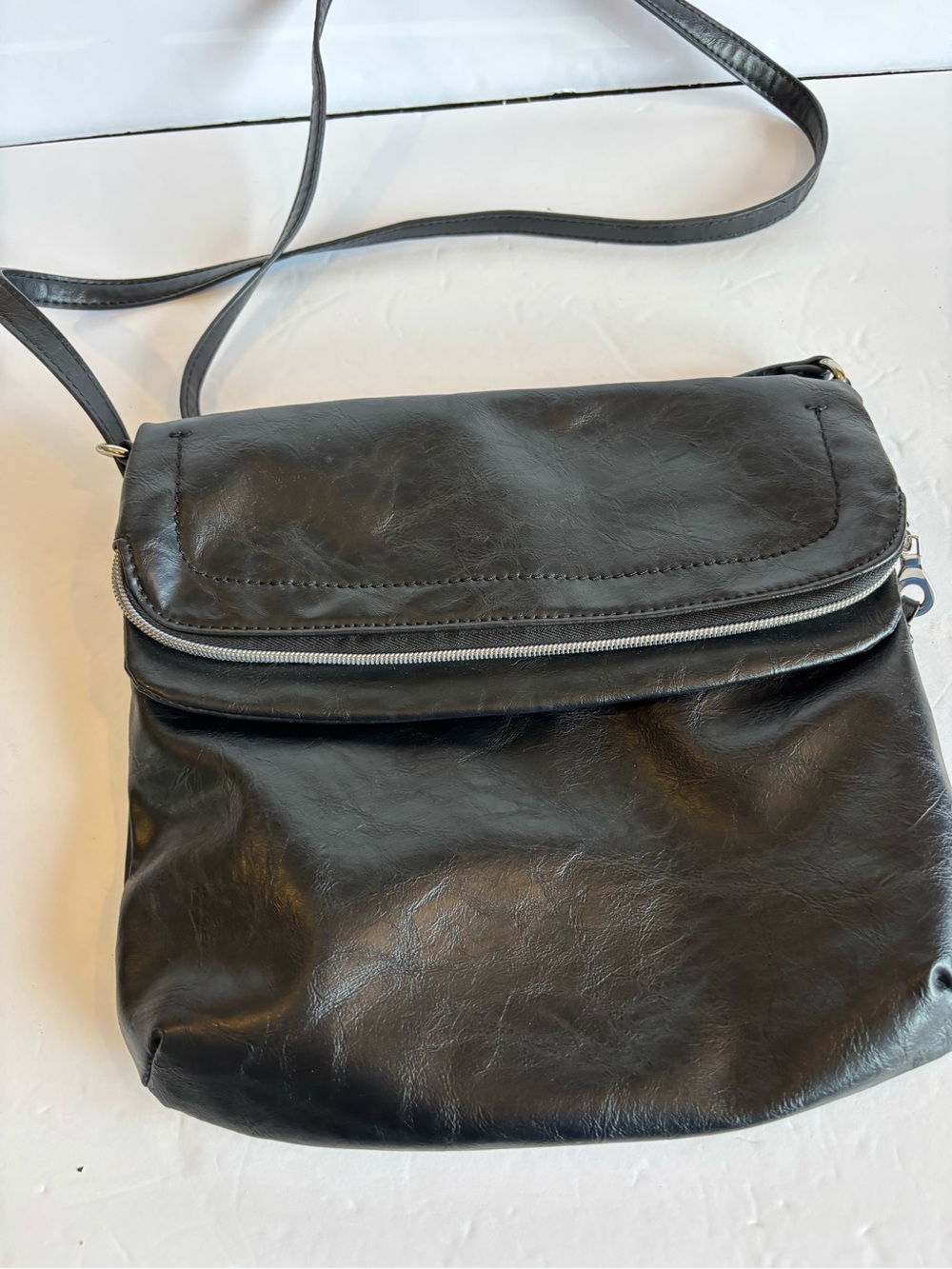Relic Black Faux-Leather Fold-Over Crossbody Bag